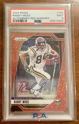 Randy Moss 2024 Panini Prizm /35 Red Shimmer FOTL Auto PSA 9 POP 8 No. 192 - Image 1 of 3
