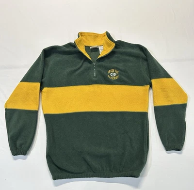 Pulôver de lã vintage década de 1990 Green Bay Packers NFL 1/4 zíper tamanho grande P2 - Imagem 1 de 4