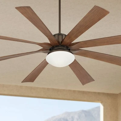70" Industrial Outdoor Ceiling Fan with LED Light Remote Bronze Glass for Patio - Image 1 of 4