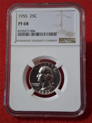 1955 PROOF WASHINGTON SILVER QUARTER   NGC PF 68    NO SPOTS              #T6196 - Image 1 of 2