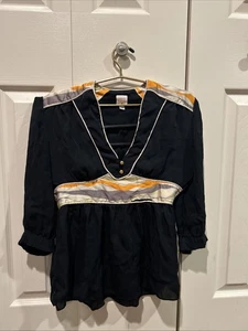 Anthropologie Lauren Moffatt Floral Silk Lines Peplum Navy Blouse Zip Top XS - Bild 1 von 4