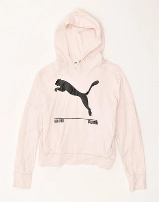 PUMA Womens Oversized Crop Hoodie Jumper UK 6 XS Pink Cotton ZK07 - Image 1 of 4