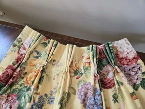 2 Custom English Country Cottage Rose Yellow Multi Pinch Pleat Drapes W20xL86 - Picture 1 of 19