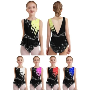 Kids Girls Gymnastics Sleeveless Dance Leotard Bodysuit Performance Costume - Picture 1 of 57