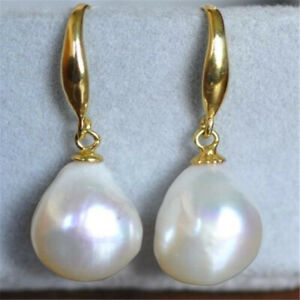12-10mm White Baroque Pearl Earrings 14K gold hooks Jewelry Wedding Gift Beads