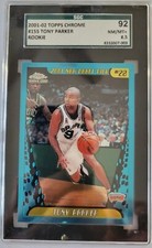 TONY PARKER 2001-02 TOPPS CHROME REFRACTOR RC SGC 9 SAN ANTONIO SPURS