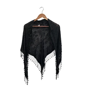 BEADED SILK SHAWL - Cape Fringe Bohemian Halloween Witchy Costume 80’s NYE VTG - Picture 1 of 13