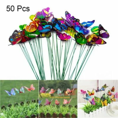 50Pc Butterfly Stakes Outdoor Yard Planter Flower Pot Bed Garden Decor Yard USA - Image 1 of 4