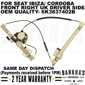 ELECTRIC WINDOW REGULATOR- FOR SEAT IBIZA/ CORDOBA SX 1993-02 FRONT RIGHT SIDE - Picture 1 of 5