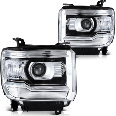 For 2014-2019 GMC Sierra 1500 2500HD 3500HD Base Chrome Headlights Assembly Pair Foto 1 de 4