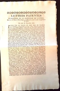 LETTRES PATENTES D'ERECTION BARRONIE DE LATTES mois décembre 1675. Canal du midi - Imagen 1 de 4
