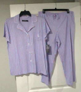 Lauren Ralph Lauren Womens Classic luxurious soft pajamas size M blue/red stripe - Picture 1 of 6