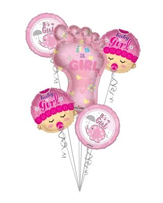 It's a Girl Foot Print, Elefante y Cabeza de Bebé Globo Ramo (5 Globos) Foto 1 de 4