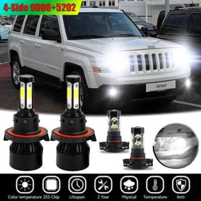 适用于吉普爱国者牧马人 2011 - 2017 - 4 侧 H13 LED 车头灯灯泡 + 2504 雾灯 — 第 1/4 张图片