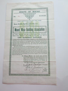 (1) DEC. 15, 1921 MOUNT MICA BUILDING ASSOCIATION, MAINE, 5% BOND $100.00 NO. 34 - Picture 1 of 6