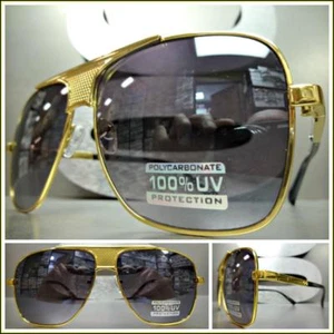 OVERSIZED CLASSIC VINTAGE RETRO Hip Hop Style SUNGLASSES Large Square Gold Frame - Picture 1 of 7