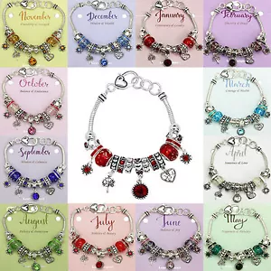 Pulsera con dijes de piedra de nacimiento tono plateado caja de regalo incluida ideal para regalo. - Imagen 1 de 27