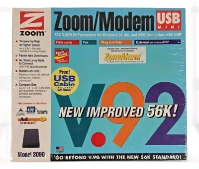 Zoom 3090-00-00 V.92 / V.44 USB External Controllerless Fax Modem  - NEW/SEALED! - Image 1 of 4