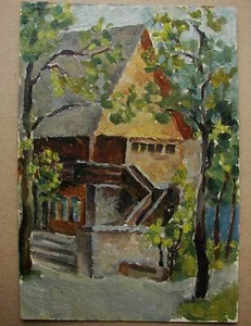 Ukrainian Soviet Oil Painting Pointillism Architecture garden - Picture 1 of 4