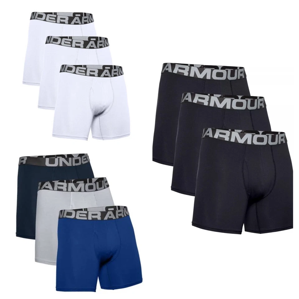 Paquete de 3 calzoncillos boxer Under Armour para hombre de algodón cargado de 6 pulgadas S-XXL Foto 1 de 4