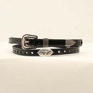 BLACK Leather HATBAND - LONGHORN Conchos - Western - Cowboy Hat - Silver Buckle - Picture 1 of 1