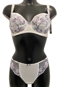 Fauve Aurelia weiß BH UK 32DD & Tanga XS 8 Set Bügel gepolstert Halbschalen - Bild 1 von 13