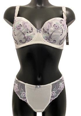 Sujetador Fauve Aurelia Blanco Reino Unido 32DD y Tanga XS 8 Conjunto Con Aros Acolchado Media Coza Foto 1 de 4