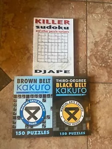 Kakuro Black Belt 3rd Degree Super Tough Brown Belt Killer Sudoku DJAPE Set of 3 - Picture 1 of 2
