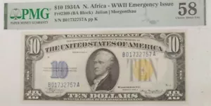 1934-A $10 North Africa WWII Emergency Issue FR2309 PMG 58 - Picture 1 of 2