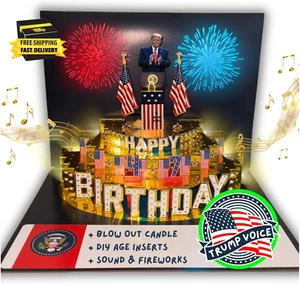Golden Trump Birthday Card for Men and Women with Light & Sound – Talking Trump - Picture 1 of 8