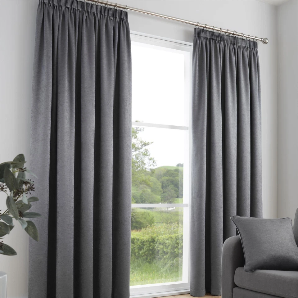Galaxy Pencil Pleat Charcoal Curtains Fully Lined 100% Polyester By Fusion - Image 1 of 1