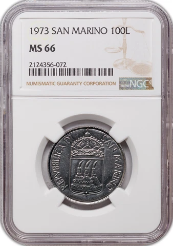 1973 SAN MARINO 100 LIRE NGC DISSEMINATION OF CULTURE MS66 ONLY 3 GRADED HIGHER Cover