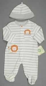 Baby Boy Clothes New Little Me Newborn 2Pc Striped Lion Footed Outfit W/Hat - Picture 1 of 4