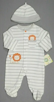 Ropa de bebé niño nuevo Little Me recién nacido 2 piezas a rayas con patas de león conjunto con sombrero Foto 1 de 4