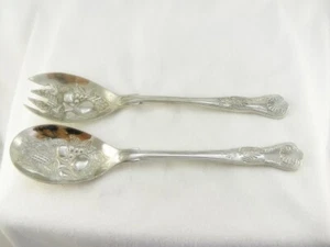 Vintage Pair Silver Plated Berry Spoons Salad Serving Kings Sheffield EPNS 24cm - Picture 1 of 5