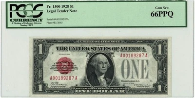 FR.1500 $1 1928 Legal Tender Note Gem New 66 PPQ PCGS Currency 950736-1 - Image 1 of 3