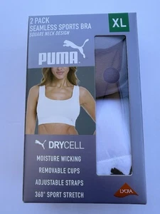 Puma Damen 2er Pack Square Neck Seamless Sport BH, Lila/Weiß, Größe XL - Bild 1 von 5