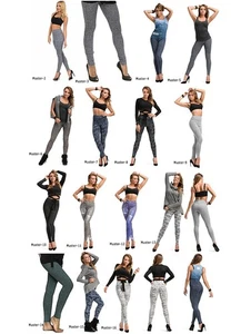 Ladies Long Leggings High Waist Trousers Stretch Combed Cotton Patterned - Picture 1 of 27