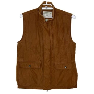 ORVIS Men's Brown Faux Micro Suede Zip Snap Puffer Vest Hunting Field Utility M - Picture 1 of 9