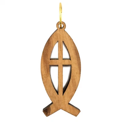 Pingente de madeira de oliveira de peixe Belém Oriente Médio marrom - Imagem 1 de 3