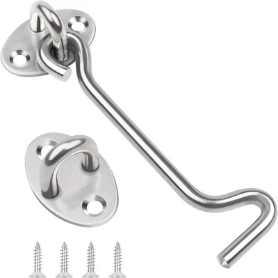 4 Inch Hook and Eye Latch, Leryati 1Pcs 100mm Silver Gate Hook Stainless Steel  - Image 1 of 4