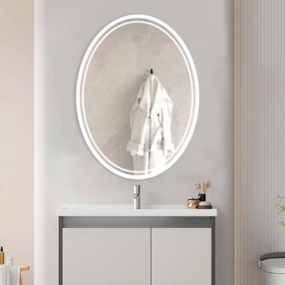 28 x 20 inch Oval LED Bathroom Mirror Anti-Fog 3 Colors Light Dimmable Wall M... - Image 1 of 4