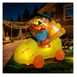 6ft Thanksgiving Inflatable LED Turkey Driving Corn Car - Festive Yard Delight - Picture 1 of 10