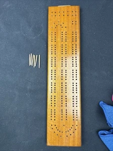 Cribbage Board 2 Cont Lines, Solid Wood 6 Metal Pegs, VTG Handmade In USA - Picture 1 of 18