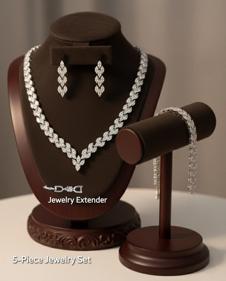 Набор свадебных украшений V-образной формы с платиновым покрытием 18 карат созданный в лаборатории багет Swarovski - Изображение 1 из 3