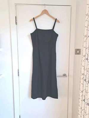 Betty Barclay Midi Dress Linen Viscose UK12 Black Elasticated Straps Side Slit - Image 1 of 4
