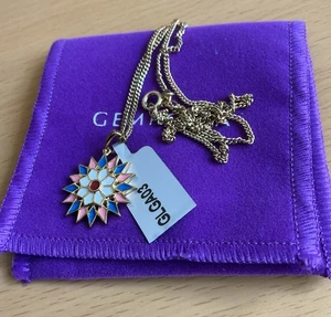 925 Silber / Gold Overlay Inlay Sonne / Blume Anhänger & Kette / Gemporia / Neu mit Etikett - Bild 1 von 7