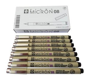 Sakura Pigma Micron pen 08 Black felt tip artist drawing pens - 8 pen set - Picture 1 of 6