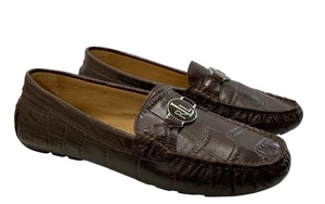 Ralph Lauren Carley Genuine Leather Driving Loafers Womens 6.5 Croc Embossed - Picture 1 of 9