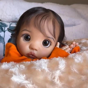 Black Skin 16" Reborn Baby Doll Adorable Toddler Doll Rooted Hair Cloth Body Toy - Picture 1 of 3